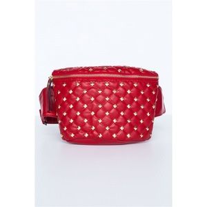 🆕 RED FAUX LEATHER STUDDED FANNY PACK